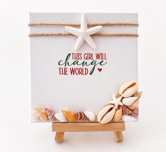 Handmade Coastal Sea Shell Mini Canvas design with Motivational Quote