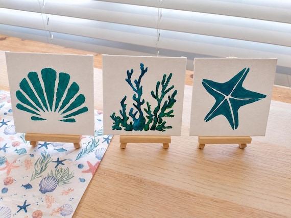 Trio Coastal Elegance, Set of 3 Mini Canvas Art Prints, Handmade Beach Decor, Ocean Inspired Wall Art, Coastal Home Decor, Seaside Gift