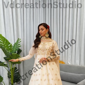 White Color Soft Net Gown Lehenga Set With Dupatta, Thread Sequence Work Ethnic Wear