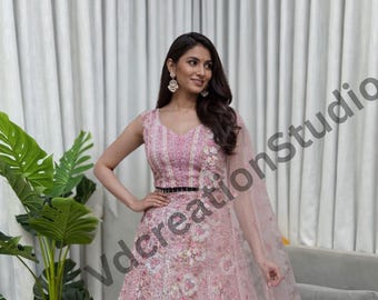 Pink Color Faux Georgette Lehenga Choli And Embroidery Coding Work Sequins Lehenga