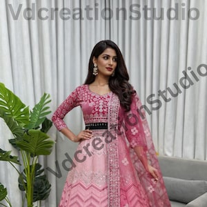 Georgette Embroidered Lehenga Choli, Thread Coding Sequins Bridal Lehenga Set