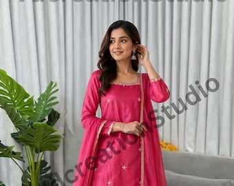 Red JC Silk Suit Set, Embroidered Moti Work, Fully Stitched Salwar Kameez