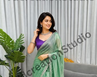 Green Saree Fendi Silk Saree With Intricate Thread Sequin Work, Beglory Blouse