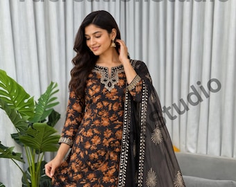 Black Color Heavy Georgette Embroidered Palazzo Suit Set