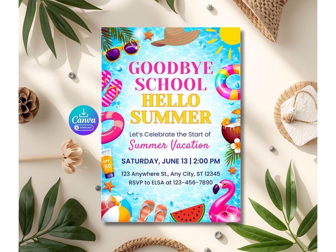 Editable Pool Party Invitation Goodbye School Hello Summer Canva editable-pool-party-invitation-goodbye-school-hello-summer-canva
