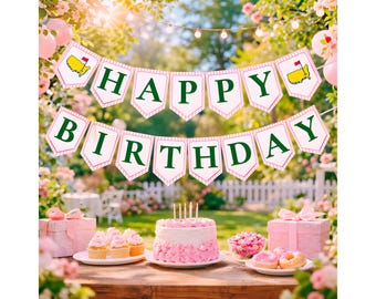Banner eerste verjaardag golf, roze par-Tee-decor, op meesters geïnspireerde slinger (digitale download)