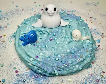 Glacier Glo Slime, Blue Coconut Scented Butter Slime, Sparkly Arctic Vibes (4oz/8oz)