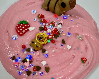 Strawberry Capybara Dough Slime, Fluffy Fidget Toy, Sensory Play Kit