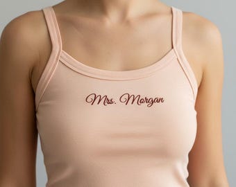 Mrs. Tank Top, Embroidered Bride Crop Tank Top, Personalized Bride Shirt, Engagement Gift, Bride To Be Gift, Bridal Shower Gift