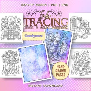 Candycore Hand Drawn Ink Tracing and Coloring Book, Whimsical Sweet Summer Desserts for Stress Relief | Procreate Digital Coloring Book