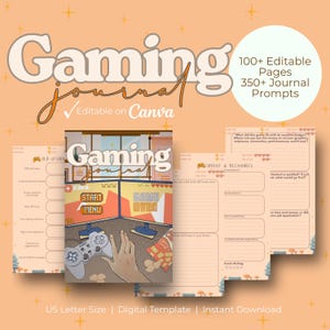 Digital Gaming Journal for AAA Indie DnD TTRPG Mobile Board Retro Arcade Review | Editable Canva Template Instant Digital Download
