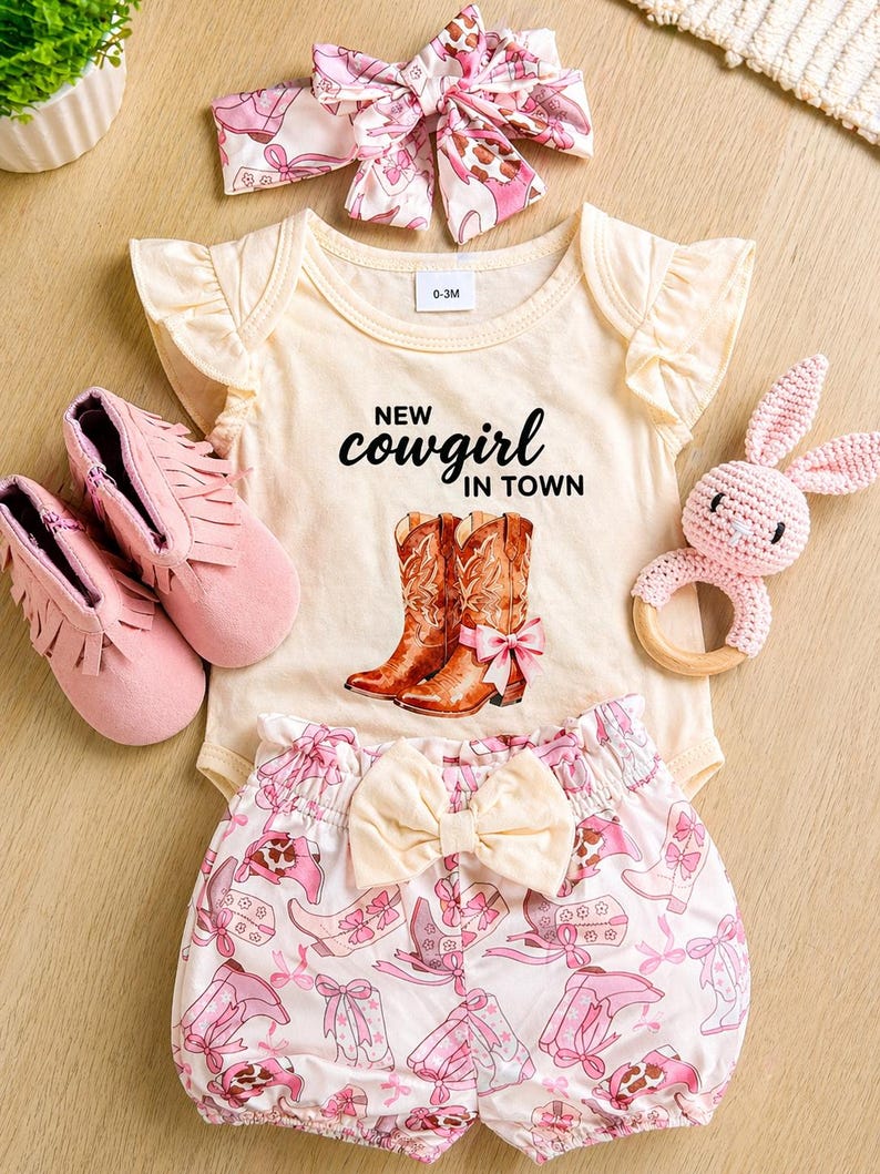 Baby girl cowgirl gift. Texas cowgirl baby gift. Texas baby gift. Western themed nursery gift decor. baby first rodeo. Infant baby gift set less than 50 dollars. Affordable baby gift set. Infant boots. Southern baby gift. New parents baby gift. Oklahoma baby gift. Wyoming Montana Michigan baby gift. Gift new parents. Western baby announcement. Baby cowboy announcement. yeehaw baby. Baby gift box ready. regalo bebé vaquero. regalo vaquero para bebé. botitas vaqueras bebé. Gift ready baby hamper.