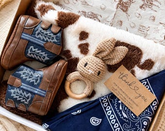 Western Texas baby cowboy boots giftset. Baby boy boots. Cowboy western baby shower gift. Baby cowboy hat. Cowboy theme baby blanket party