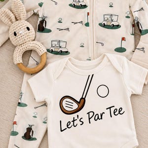 Ensemble barboteuse et body de golf pour bébé, thème voiturette de golf « Let's Par Tee » image 1