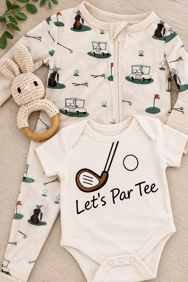 Ensemble barboteuse et body de golf pour bébé, thème voiturette de golf « Let's Par Tee » image 1