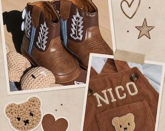 Salopette bébé brodée personnalisée, tenue de bottes de cowboy pour bébé, cadeau personnalisé pour bébé garçon, cadeau de baby shower, coffret cadeau bébé personnalisé, salopette bébé