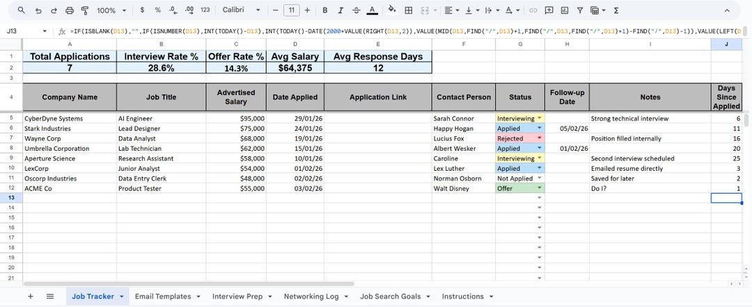 Job Application Tracker Spreadsheet | Google Sheets & Excel Template ...