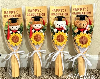 Handmade Knitted Crochet Forever Flower Bouquet - Sunflower - Best Graduation Gift