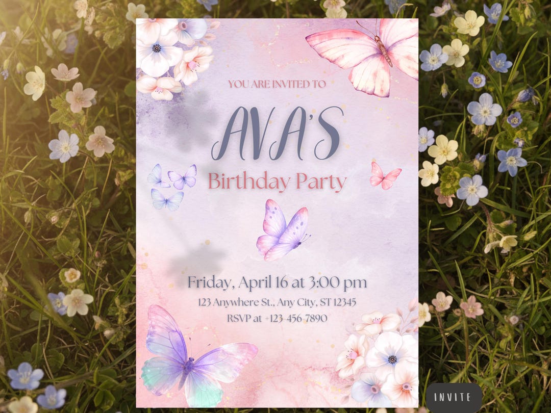 Whimsical Spring Invitations Whimsical Spring Butterfly Pastel Birthday Invitation | Digital ...