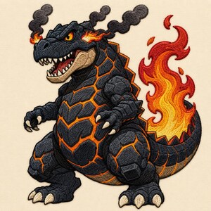 Lava Godzilla Embroidery Design, Fire Kaiju Monster Dinosaur Pattern (Digital Download)