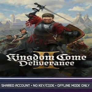 Może przedstawiać: Okładka gry wideo Kingdom Come Deliverance II przedstawiająca rycerza w czerwonej i stalowej zbroi z mieczem i tarczą, otoczonego przez inne postacie w średniowiecznym krajobrazie z napisem Kingdom Come Deliverance II.
