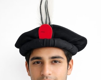 Gorro Pakol negro hecho a mano con pluma – Sombrero tradicional de lana de Chitrali