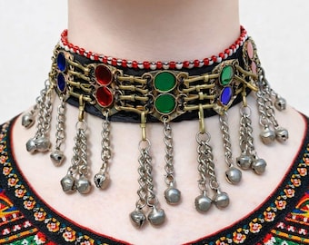 Afghan Kuchi Choker – Tribal Statement Necklace with Bells, Ethnic Jewelry