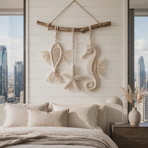 Macrame Sea Life Wall Hanging Pattern, Seahorse Starfish and Fish PDF, Coastal Boho Wall Decor, Nautical Rope Art Tutorial