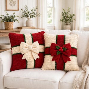 Crochet Christmas Pillow Pattern PDF, Gift Box Cushion with Bow, Holiday Crochet Pillow, Christmas Home Decor, Festive Cushion Pattern