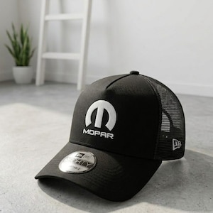 Mopar Mesh Back Trucker Hat - Black Adjustable Hat with Embroidered Logo - Car Lover Accessory - Mopar Racing Trucker Cap