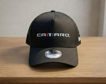 Chevrolet Camaro Embroidered Hat 9FORTY Trucker Cap Black Muscle Car Racing Mesh