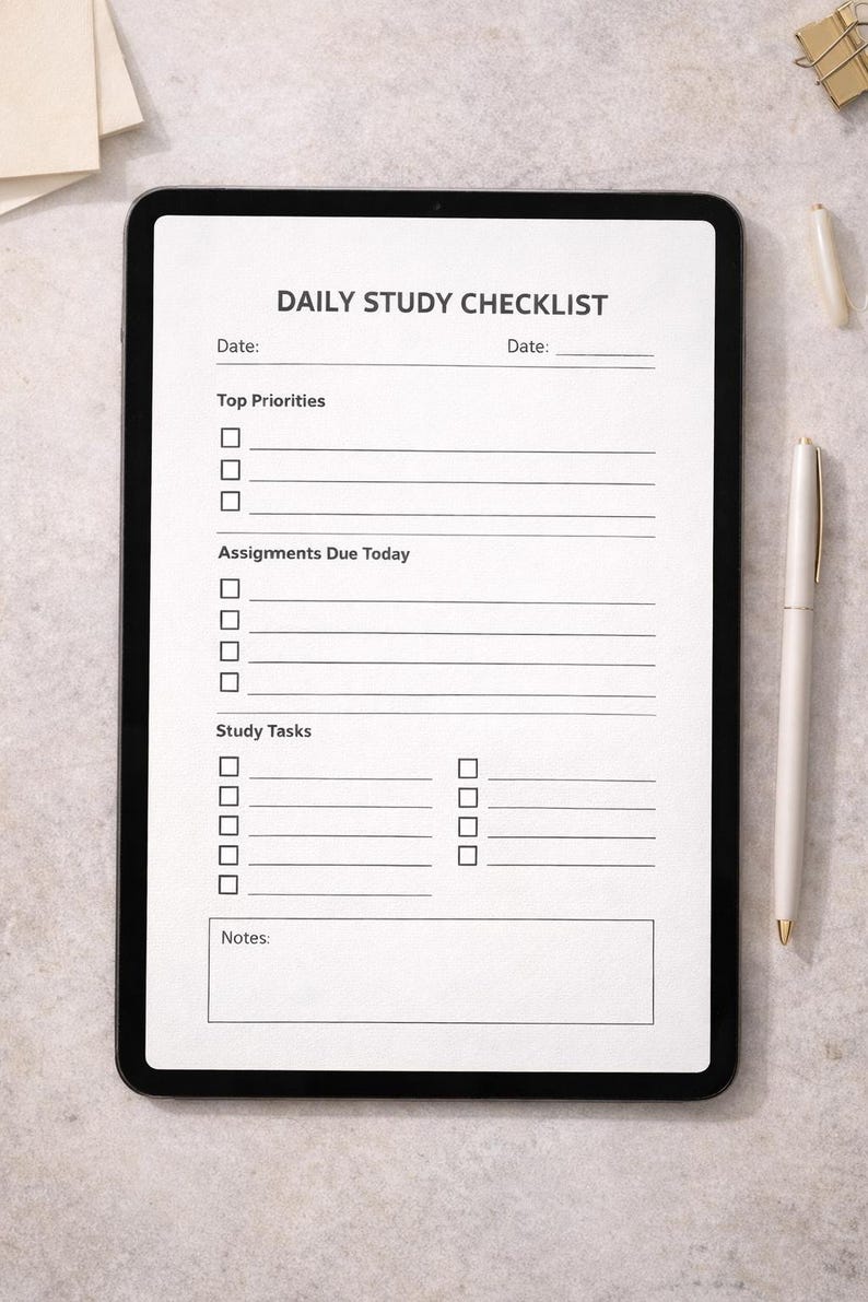 Daily Study Checklist Printable | Student Planner PDF | Homework ...