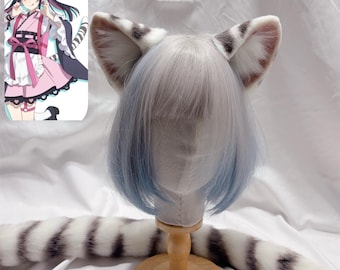 Hand-Sewn White Tiger Ears and Tail Set Cosplay Kit