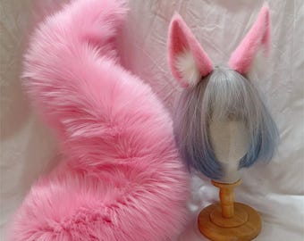 Hand-Sewn Fluffy Fox Ears and Tail Set Cosplay Kit