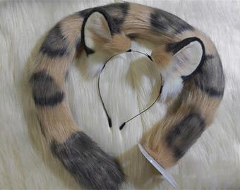 Hand-Sewn Golden Leopard Ears and Tail Set Cosplay Kit