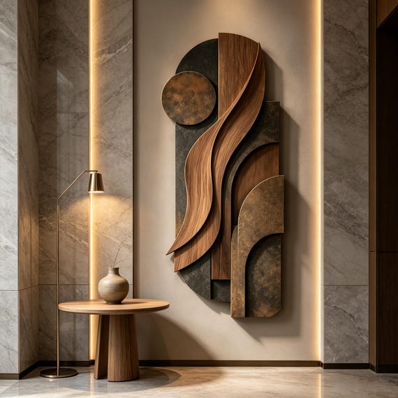 3D Wood Wall Art, Mid Century Modern Wall Sculpture, Abstract Geometric Wood Decor, Organic Modern Large Statement Wall Art