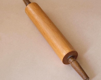 Vintage Wooden Rolling Pin, Two Tone Tapered Handles, 1960s Mid Century Kitchenware