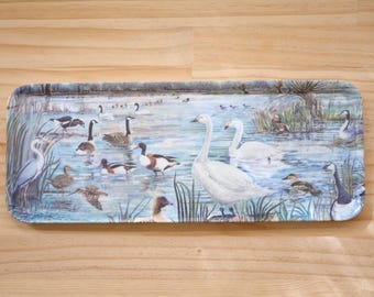 Vintage Bird Melamine Serving Tray, Melamaster England, Swans, Ducks, Geese, Cottage Grandmacore