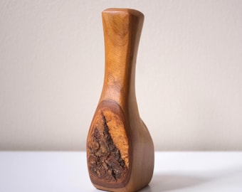 Vintage Live Edge Bud Vase, Hand Turned Wood Vase, Rustic Decor