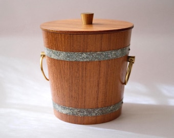 Vintage Mid Century Teak Ice Bucket, 1960s Japan, MCM Barware