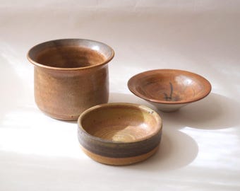 3er Set Vintage Rustikale Keramik Teller, Wabi Sabi Trinket Dish, Steingut australische Keramik