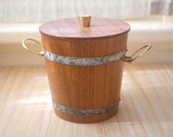 Cubitera de teca vintage de mediados de siglo, Japón de la década de 1960, artículos de bar de mediados de siglo.