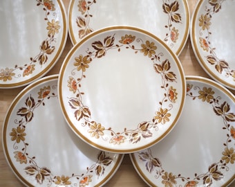 Set of 7 Vintage Mikasa Floral Stoneware Side Plates, Cera Stone, Made in Japan