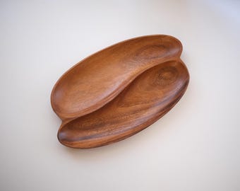 Vintage Monkeypod Sectional Tray, Rustic Wooden Bowl, 1970s MCM Wood Decor