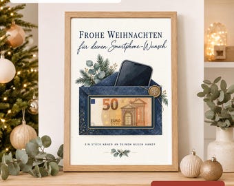 Julklapp med pengar för smartphones - Winterpost-kupong för utskrift, PDF och PNG i A3 A4 A5
