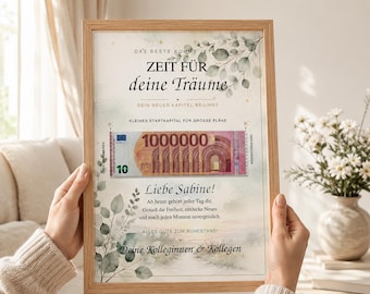 Personalized retirement money gift with eucalyptus – A4 PDF for a colleague
