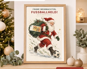 Julklapp med pengar till fotbollsfans i PDF-format | Julkort för fotbollsfans | Mall för tomten A3 A4 A5