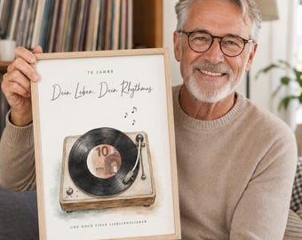 70-årsdagspresent i PDF-format – Musik- och skivspelare – Present till 70-årsdag – Direkt nedladdning för utskrift