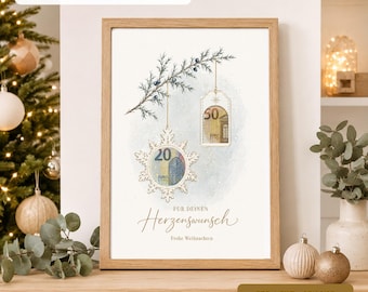 Julklapp med snöflinga och pengar | Utskrivbar PDF | Julklapp