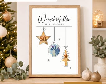 PDF för att uppfylla önskemål om julklapp med pengar | Stjärna, boll, julgran | Kreativa pengagåvor